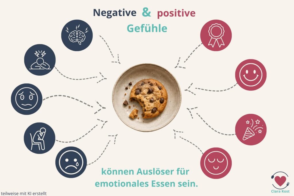 Infografik über negative und positive Gefühle, die Auslöser für emotionales Essen sein können.